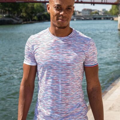 Dreifarbig gestreiftes Lauf-T-Shirt für Herren