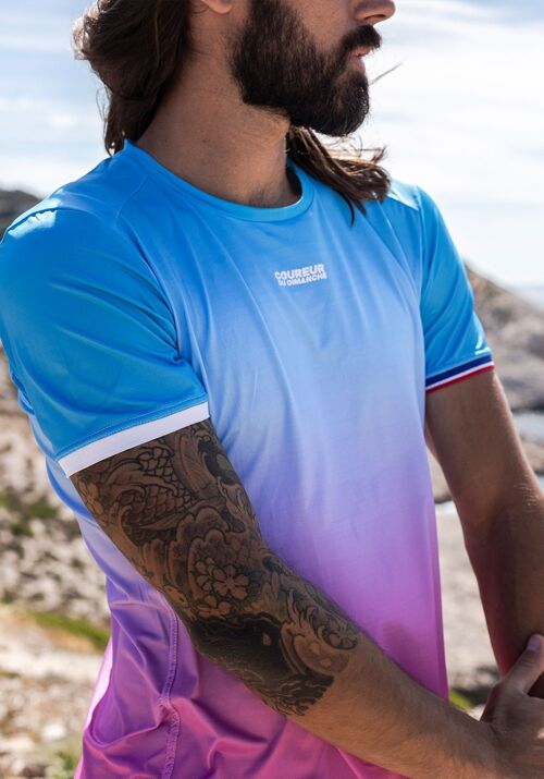 Le tee-shirt running Homme le Dégradé - Cyan & Rose