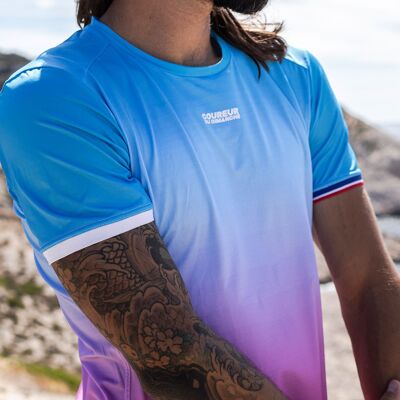 Le tee-shirt running Homme le Dégradé - Cyan & Rose