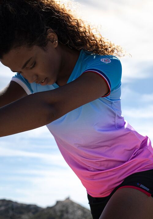 Le tee-shirt running Femme le Dégradé - Cyan & Rose