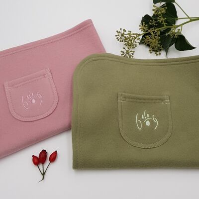 Sustainable dog blanket made from 100% organic cotton fleece with scented sachets, set 2x sage & 2x antique pink size L