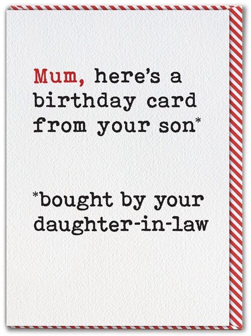Mum Bought By Daughter In Law Funny Mum Card