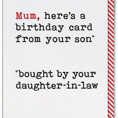 Mum Bought By Daughter In Law Funny Mum Card