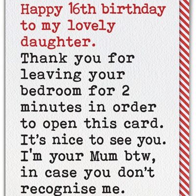Funny 16th Birthday Card For Daughter - Leaving Bedroom From Single Mum