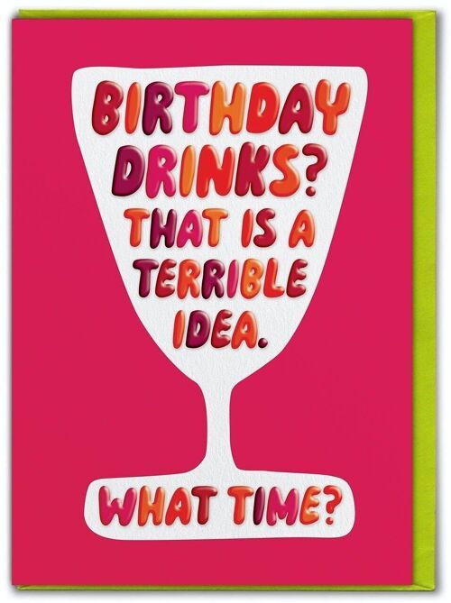 Funny Birthday Card EMBOSSED - Funny Birthday Drinks