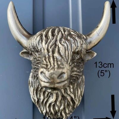 Highland Cow Door Knocker Antique Brass