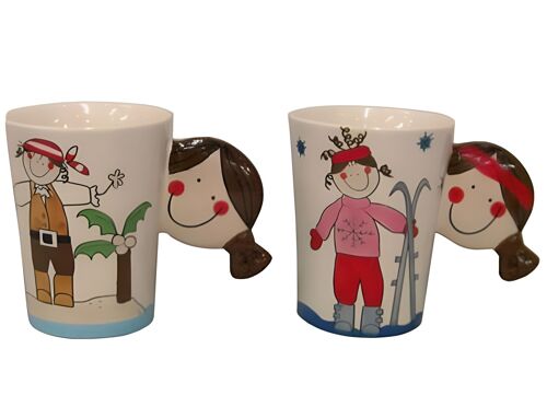 Mug with a girl as a pirate or skier
