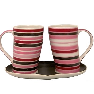 Ensemble 3 pièces de 2 tasses à café et assiette en boîte - ND-007