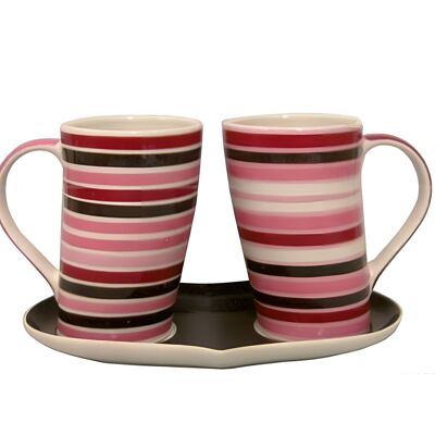 3 pcs set of 2 coffee mugs and  plate in box  -  ND-007