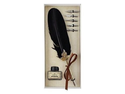 Calligraphy writing set, white box, black feather