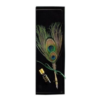 Calligraphy writing set, black box, double peacock feather