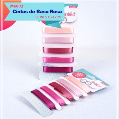 Cintas de Raso tonos Rosa 1cm x 2M x 5 Colores