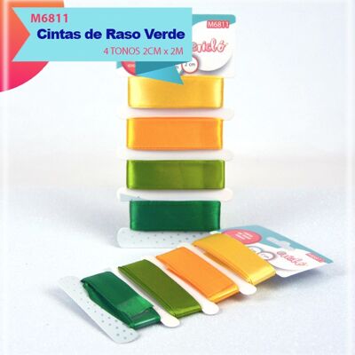 Cintas de Raso tonos Verde 2cm x 2M x 4 Colores