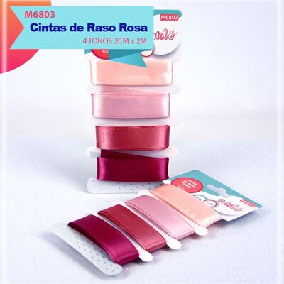 Cintas de Raso tonos Rosa 2cm x 2M x 4 Colores
