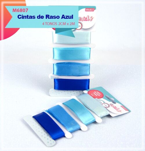 Cintas de Raso tonos Azul 2cm x 2M x 4 Colores