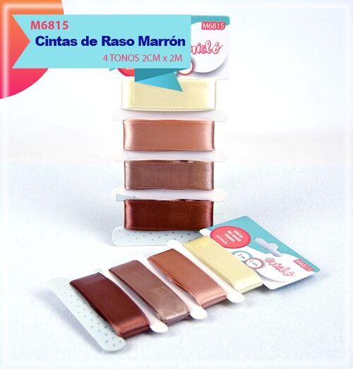 Cintas de Raso tonos Marrón 2cm x 2M x 4 Colores