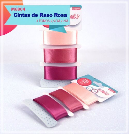 Cintas de Raso tonos Rosa 2,5cm x 2M x 3 Colores