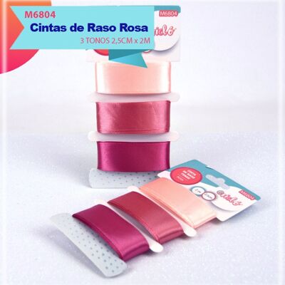 Cintas de Raso tonos Rosa 2,5cm x 2M x 3 Colores