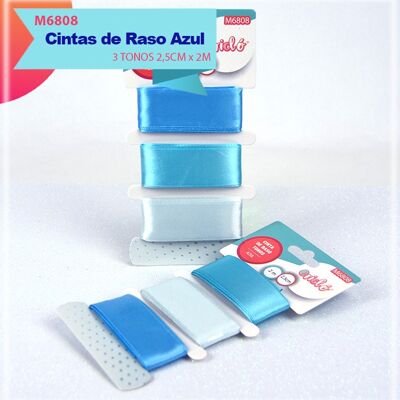Cintas de Raso tonos Azul 2,5cm x 2M x 3 Colores