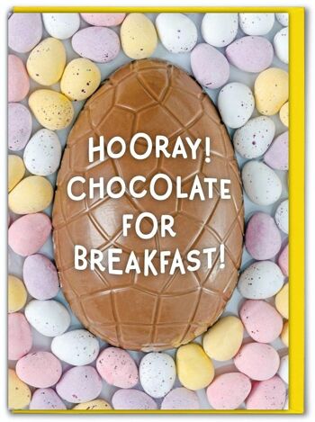 Carte de Pâques drôle - Hourra chocolat pour le petit déjeuner ! 1