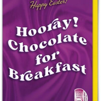 Carte de Pâques drôle - Hooray chocolat pour le petit déjeuner