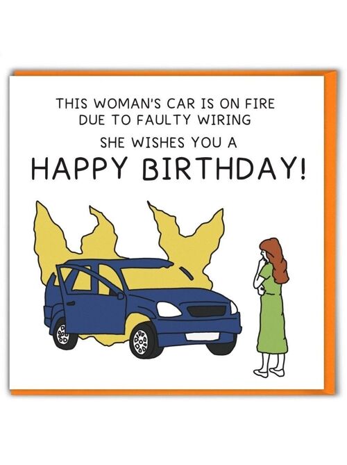 Funny Car Fire Birthday Card by Brainbox Candy