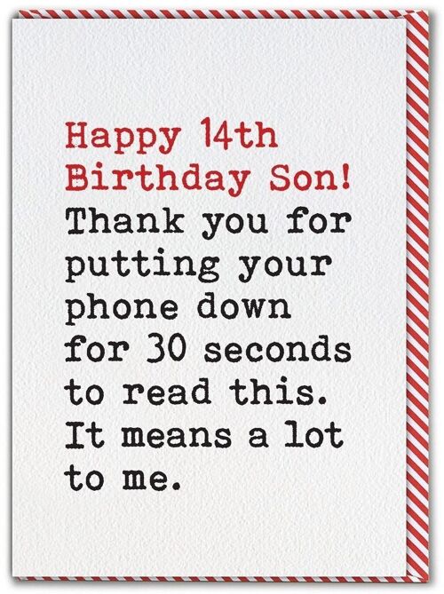Funny Son 14th Birthday Card - Phone Down From Single Parent by Brainbox Candy