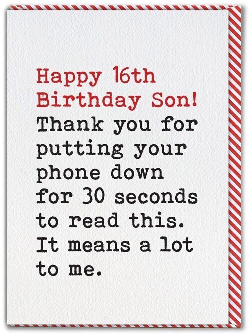 Funny Son 16th Birthday Card by Brainbox Candy