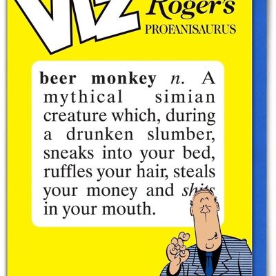 Carte d'anniversaire drôle de Profanisaurus de Beer Monkey Viz Roger