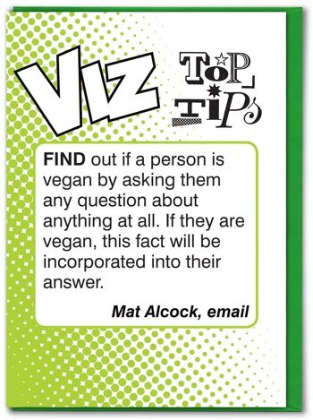 Carte d'anniversaire drôle Vegan Viz Top Tips 1