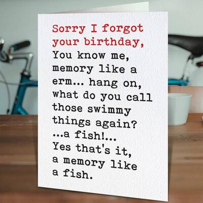Tarjeta tardía divertida - Memoria como un pez