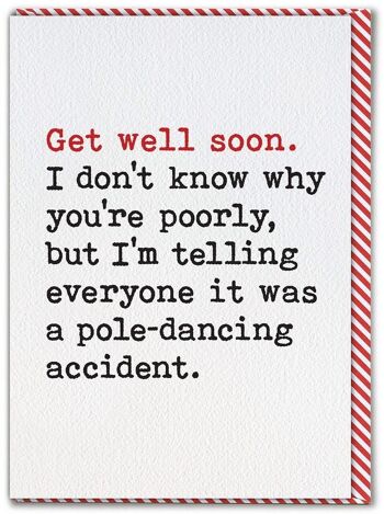 Carte drôle Get Well Soon - Accident de pole-dance 1