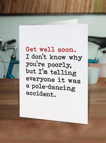 Carte drôle Get Well Soon - Accident de pole-dance 2
