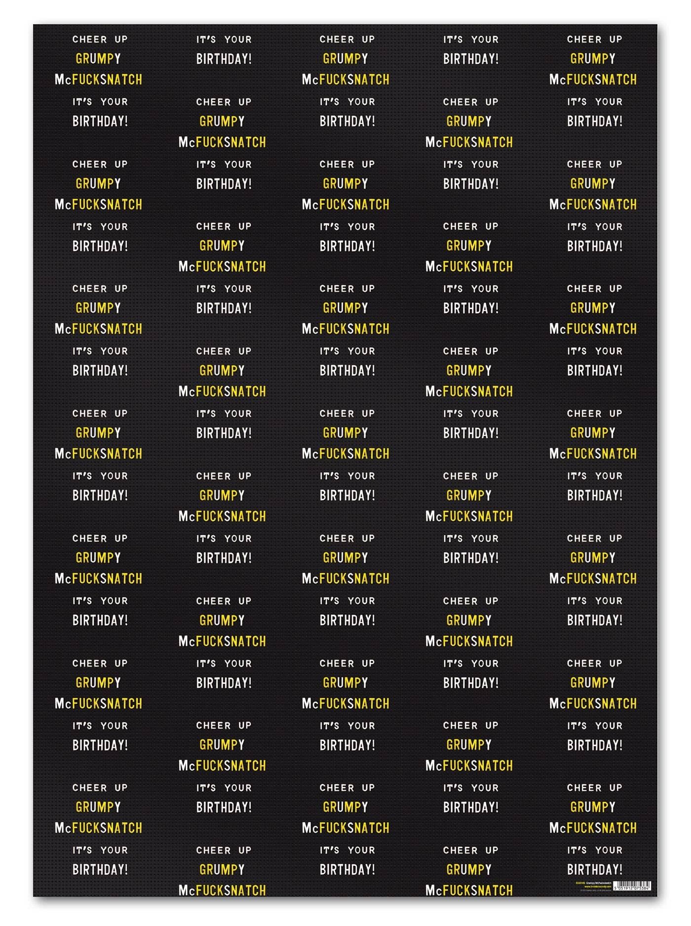 Rude Gift Wrap – Grumpy McFucksnatch**Packung mit 2 Bögen gefaltet**