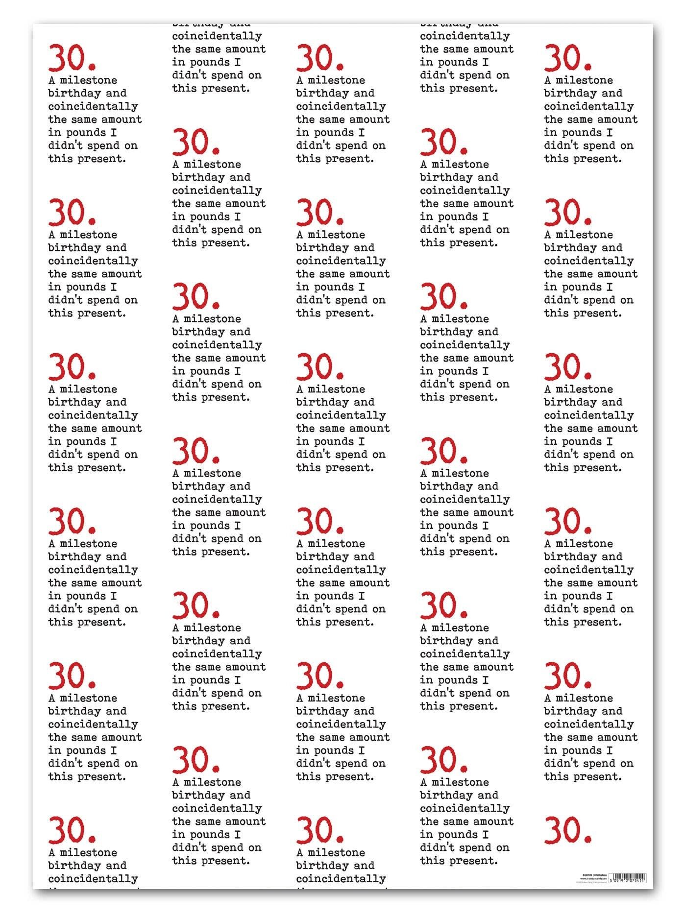 Confezione regalo divertente per il trentesimo anniversario - 30 pietre miliari** Confezione da 2 fogli piegati**