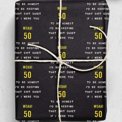 Funny 50th Gift Wrap - Woah 50**Pack of 2 Sheets Folded**