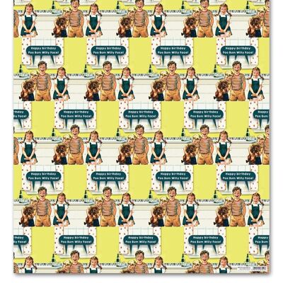 Funny Gift Wrap - Poo Bum Willy Face**Pack of 2 Sheets Folded**