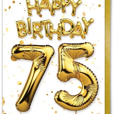 Age 75 Balloon Gold/White - 75th Birthday Card