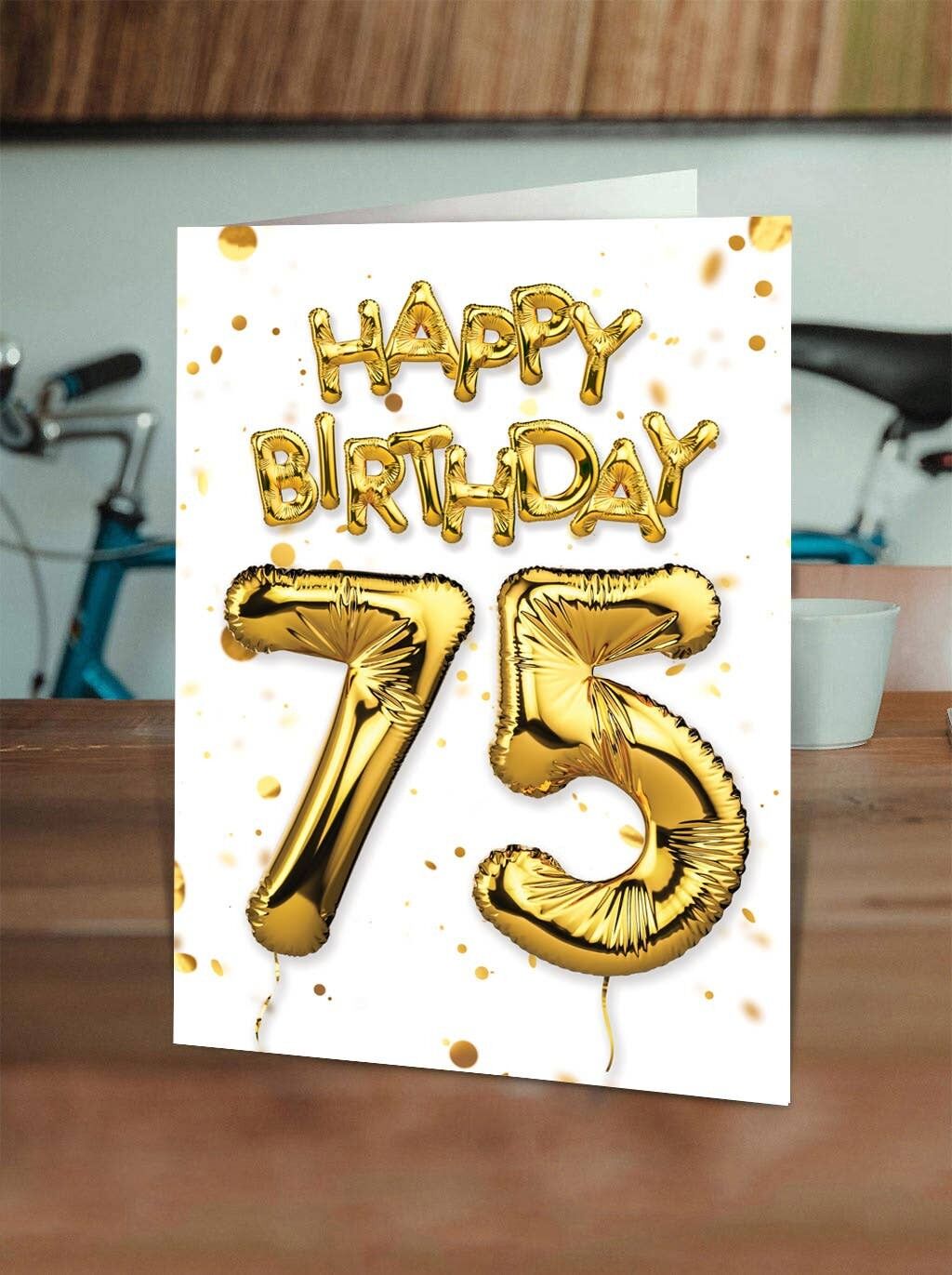 Età 75 Palloncino Oro/Bianco - Biglietto di auguri per il 75° compleanno
