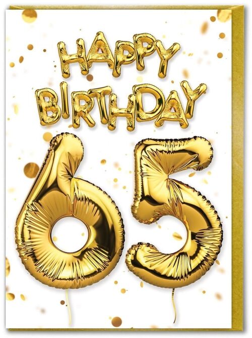 Age 65 Balloon Gold/White - 65th Birthday Card