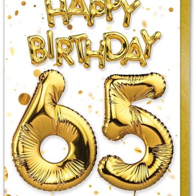 Age 65 Balloon Gold/White - 65th Birthday Card