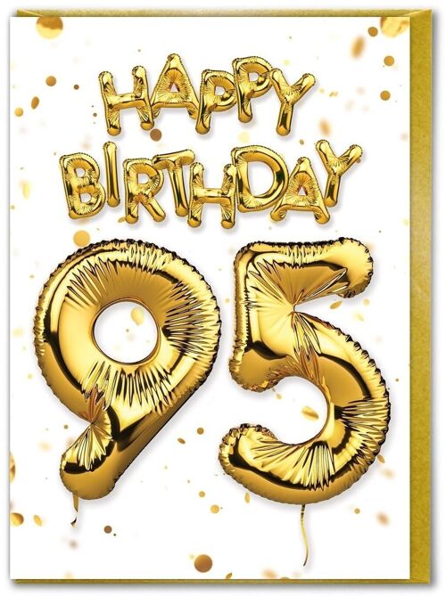 Age 95 Balloon Gold/White - 95th Birthday Card