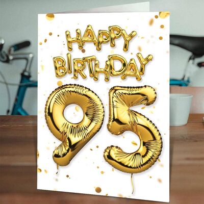 Âge 95 Ballon Or/Blanc - Carte 95e anniversaire