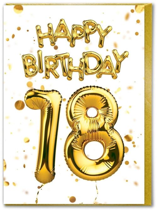 Age 18 Balloon Gold White - 18th Birthday Card