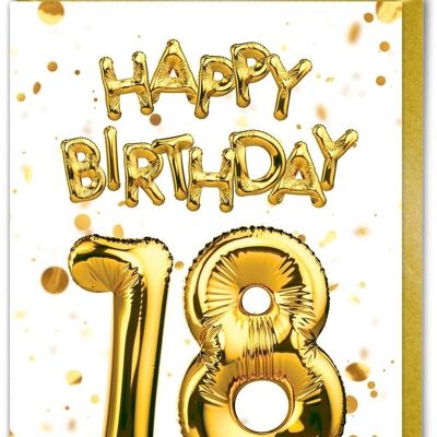 Age 18 Balloon Gold White - 18th Birthday Card
