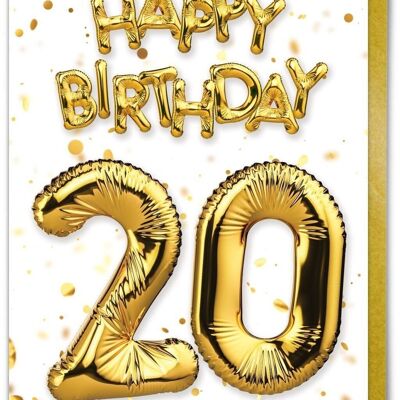 Alter 20 Ballon Gold Weiß – 20. Geburtstagskarte