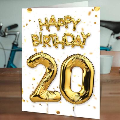 Carte Ballon Or Blanc 20 Ans - 20e Anniversaire