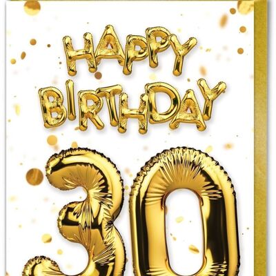 Age 30 Balloon Gold White - 30th Birthday Card