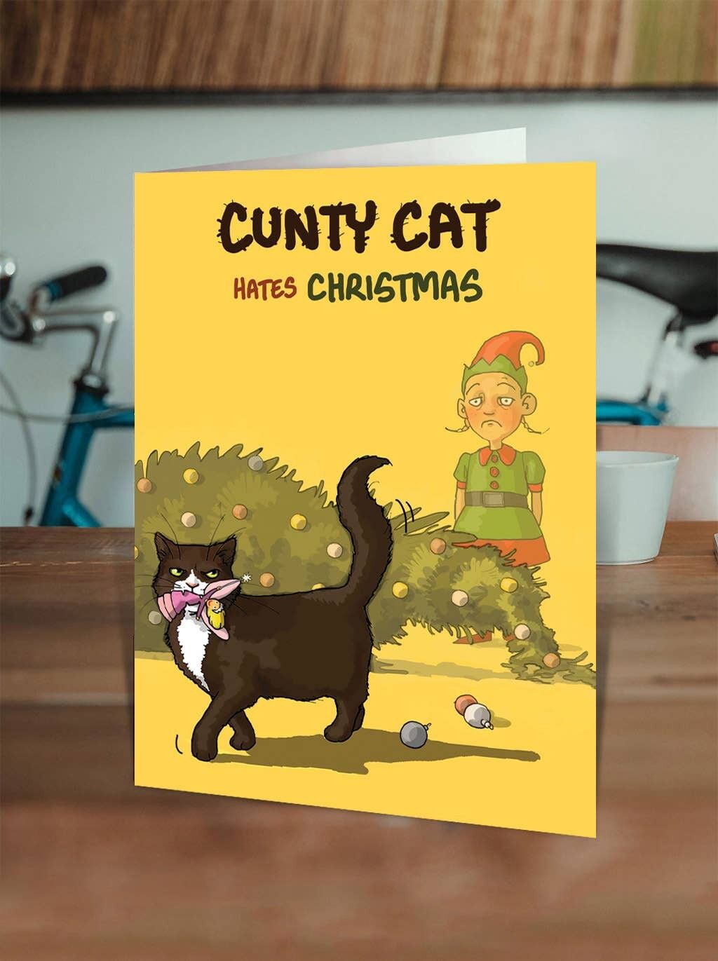 Cartolina di Natale divertente - gatto di Natale di Cunty