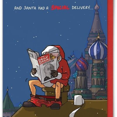 Tarjeta de Navidad divertida - Entrega especial de Papá Noel